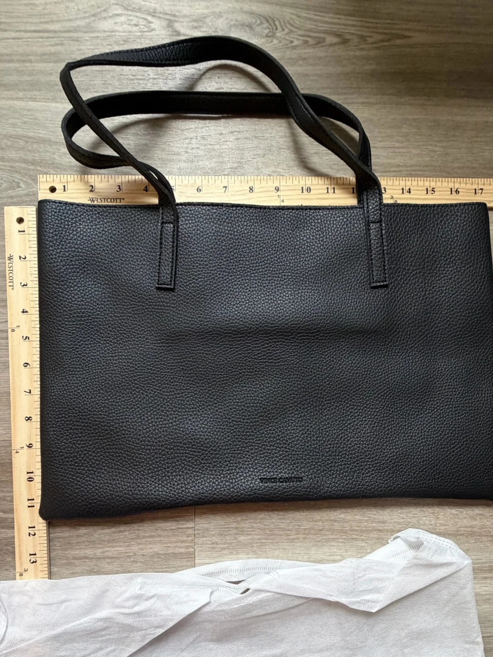 Vince Camuto Black Vegan Leather Tote with Gray Stripe